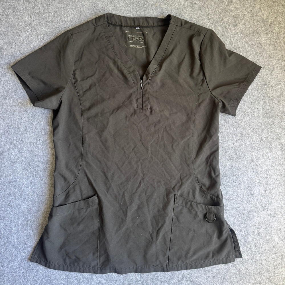 Revel Scrub Top Size S Dark Gray Premium Stretch V-Neck Medical Nursing Uniform